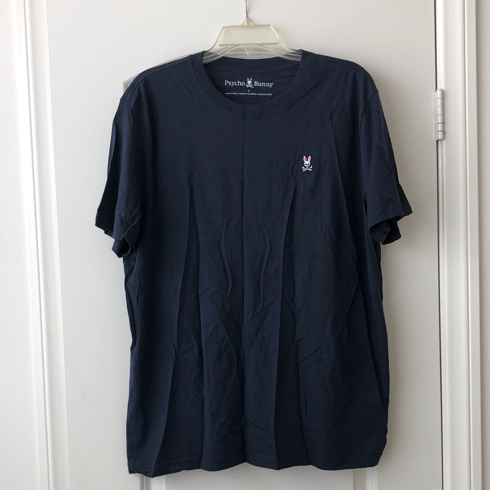 Psycho Bunny Navy Short Sleeve Logo Tee with Pink Accent